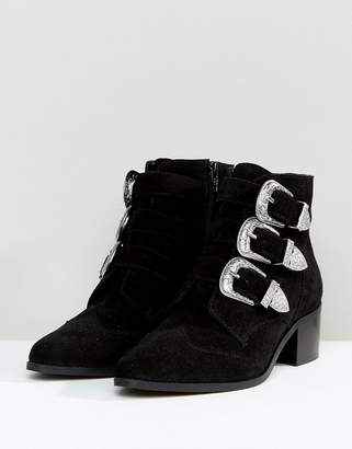 ASOS Design RELIEVE Wide Fit Suede Buckle Ankle Boots-Black