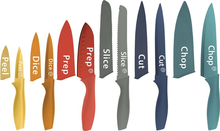 MasterChef 12 Piece Knife Set, Color Coded Kitchen Knives with Covers