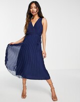 Thumbnail for your product : ASOS DESIGN wrap bodice midi dress with tie waist and pleat skirt