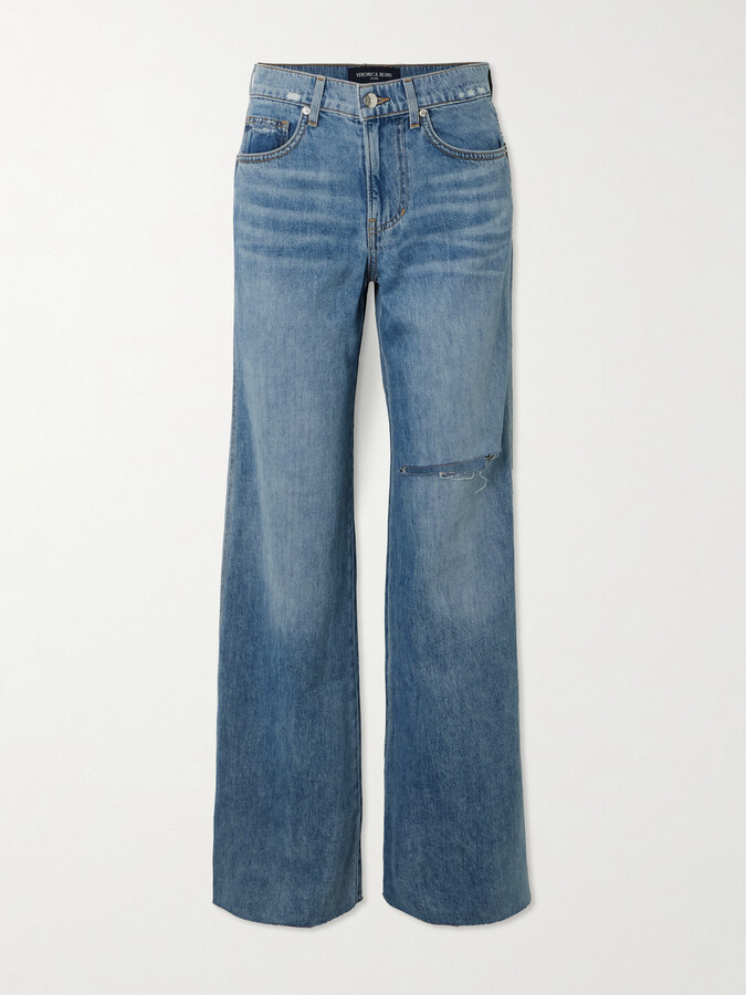 Veronica Beard Kasey Frayed Mid-rise Wide-leg Jeans - Blue