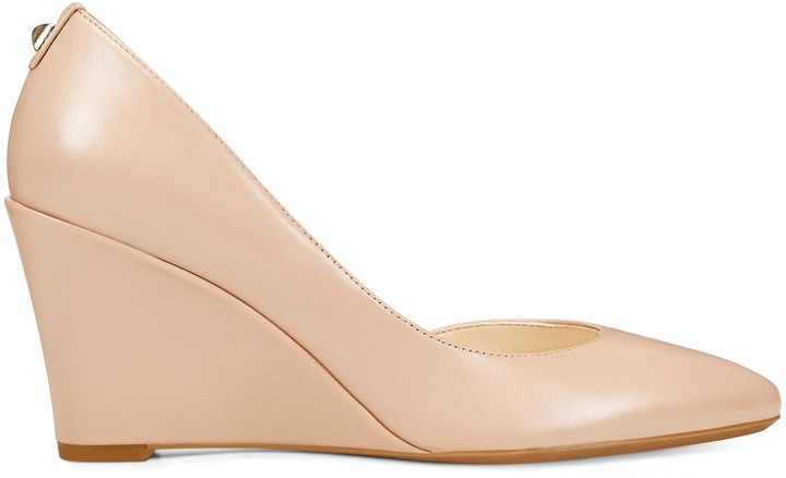 nude low wedge shoes