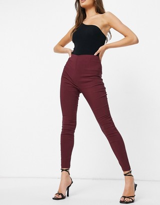 ASOS DESIGN high waist trousers skinny fit in claret - ShopStyle