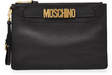 moschino logo embellished leather clutch