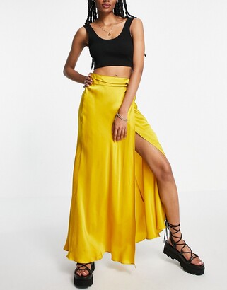 Topshop waterfall skirt in mustard - ShopStyle