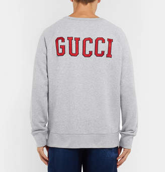 Gucci + Los Angeles Angels Appliqued Melange Loopback Cotton-jersey Sweatshirt - Gray