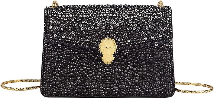 Bvlgari Women's Serpenti Cabochon Matelassé Leather Mini Bag In Black