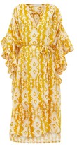 Thumbnail for your product : Mes Demoiselles Sybille Bell-sleeve Ikat-print Cotton-voile Dress - Yellow Print