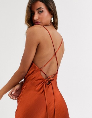 ASOS DESIGN cami maxi slip dress in high shine satin with lace up back