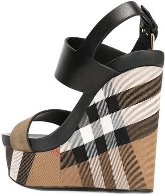 Burberry House Check Leather and Calf Suede Platform Wedges