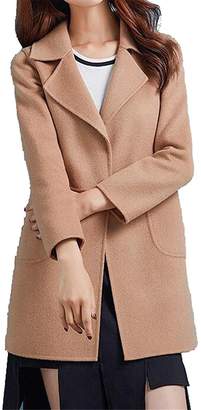 Pilusooou Wool and Pea Coats Pilusooou Women Fashion Winter Slim Solid Color Mid-length Woolen Coat