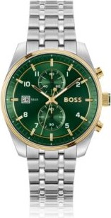 Two-tone chronograph watch with green dial Men's Watches