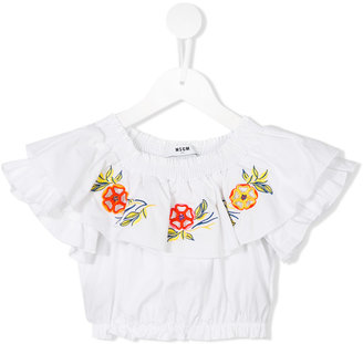 MSGM Kids floral embroidered peasant top