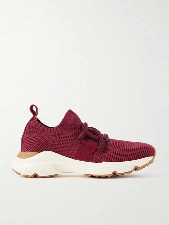 Tod's Leather-trimmed Stretch-knit Slip-on Sneakers - Burgundy
