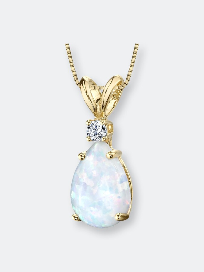Details about   14K Gold Over Natural Diamond & Pear Shape Opal Three Prongs Pendant With Chain 