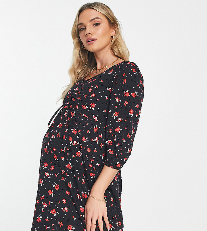 Wednesday's Girl Maternity floral print ruched bust mini dress in