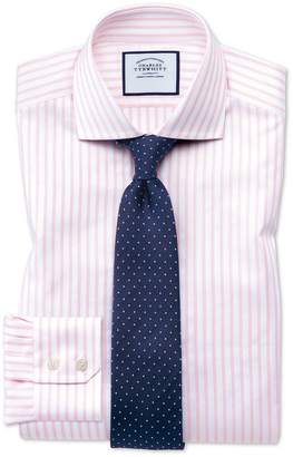 Charles Tyrwhitt Extra Slim Fit Cutaway Textured Stripe Pink and White Cotton Formal Shirt Single Cuff Size 16/36