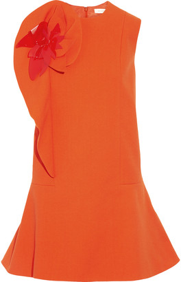 DELPOZO Appliquéd ruffled stretch cotton-blend crepe mini dress