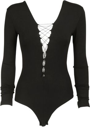 Alexander Wang Black Lace-up Bodysuit From