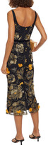 Thumbnail for your product : Marchesa Notte Floral-appliqued Embroidered Tulle Midi Dress
