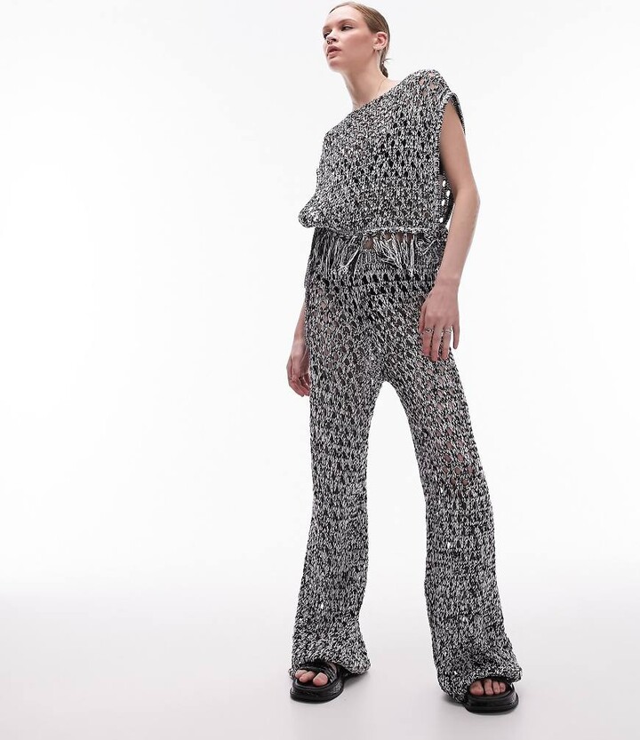 Topshop linen high waist pull on straight leg trouser in sand