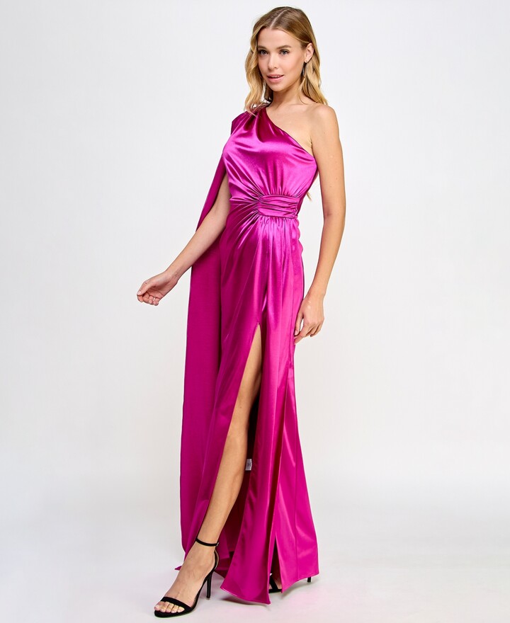City Studios Juniors' One-Shoulder Flyaway Gown, Created for Macy's