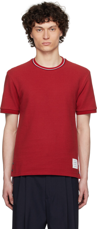 Thom Browne Burgundy Short Sleeve Rib Cuff T-shirt
