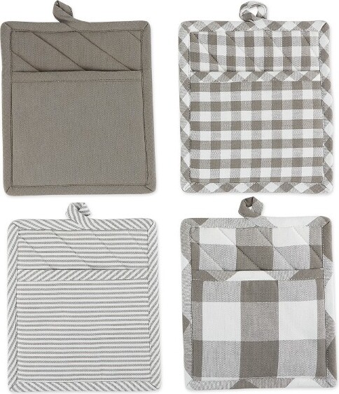 Design Imports Gray/White Asst Potholder Set/4