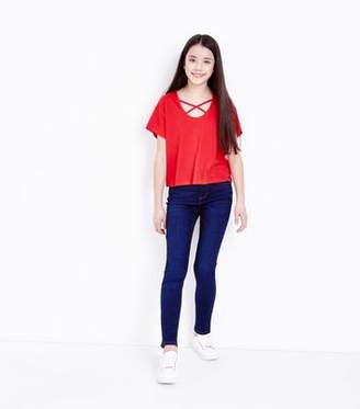New Look Teens Red Lattice Front T-Shirt
