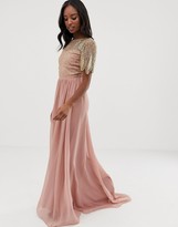Thumbnail for your product : Virgos Lounge Tall sheer embellished flutter sleeve maxi dress in pink