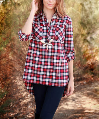 Lily Red & Black Plaid Pocket Button-Front Top - Plus Too
