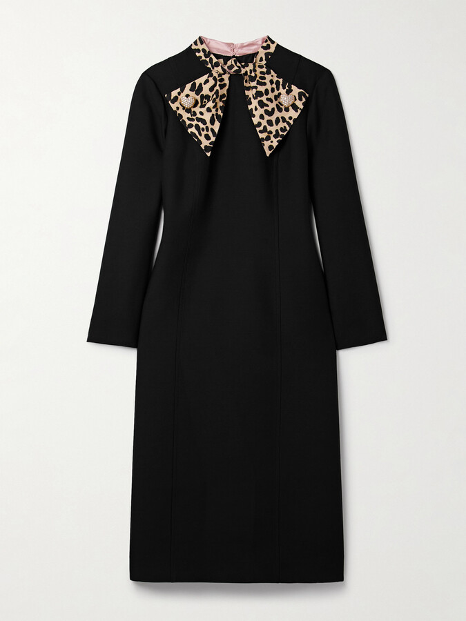 Valentino Garavani - Embellished Leopard-print Wool And Silk-blend Midi Dress - Black