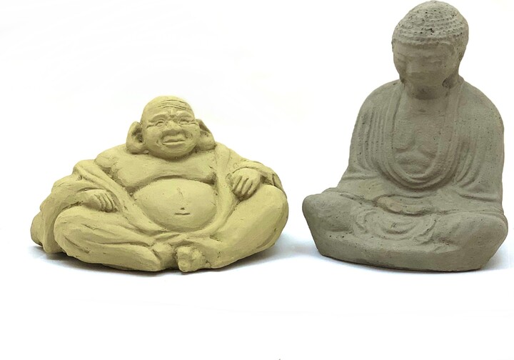 Desktop Buddha & Hotei | 4 Color Option Durable Solid Stone Statue. Unique Home Decor Garden Accent. Sealed For Outdoors. Handcrafted U.s.a