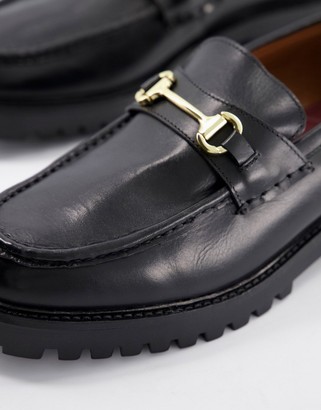 Walk London sean chunky bar loafers in black leather
