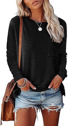 Running Sun Ladies Long Sleeve T-Shirt Round Neck Hollow Color Block Casual Loose Top-Black/Gray/Purple-L