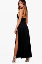 Thumbnail for your product : boohoo NEW Womens Ray Plunge Neck Super High Split Maxi Dress in Polyester