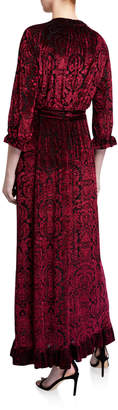 Melissa Masse Printed Crushed Velvet Jersey Maxi Dress with Flounce