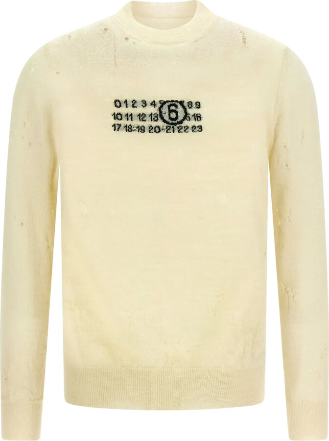 MM6 MAISON MARGIELA Jacquard-Detail Distressed Wool Sweater