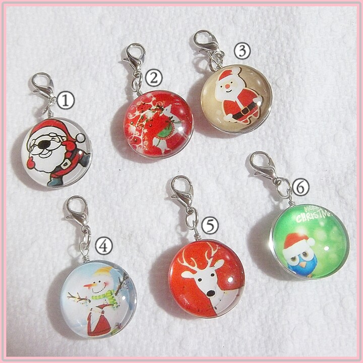 Christmas Clip-On Lobster Clasp, 20mm Double-Sided Glass, Link Bracelets, Stitch Marker, Pet Tags, Zipper Pull, Xmas #v620