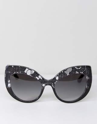 Dolce & Gabbana Cat Eye Lace Effect Sunglasses In Black 55mm