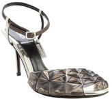 Thumbnail for your product : Fendi grey and black leather pyramid spike detail anklestrap heel sandals
