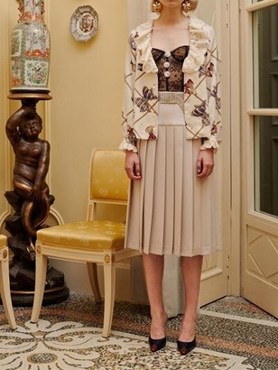 Alessandra Rich Pleated Cool Wool Midi Skirt