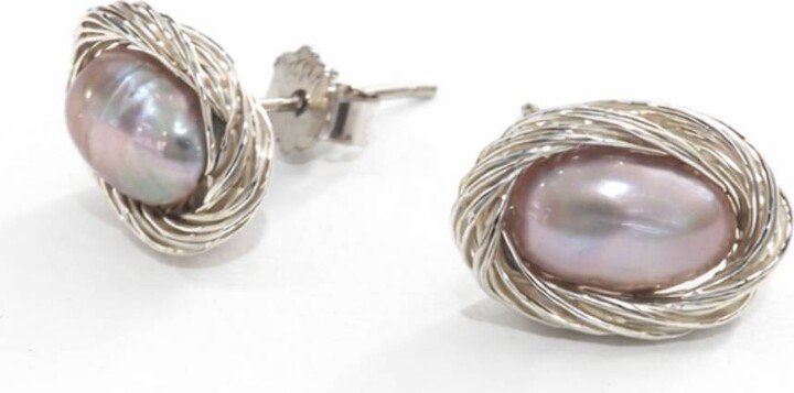 Pearl Code Grey Formal Gray Pearl Stud Earrings Silver