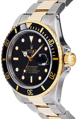 Rolex Pre-Owned Stainless Steel and 18K Yellow Gold Two Tone Submariner Watch with Black Dial, 40mm