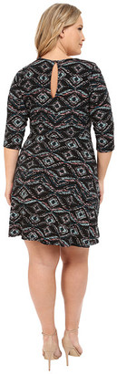 Karen Kane Plus Plus Size 3/4 Sleeve Back Keyhole Print Dress