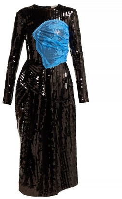 Preen by Thornton Bregazzi Stephanie Sequinned Panelled Midi Dress - Black Blue