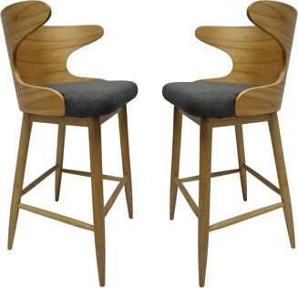 2 Mid-century Modern Upholstered , Charcoal And Natural Colors, Rubberwood Base, Upholstery, 23"w X 21"d 41"h, Chic Seating & (2). Bewitching Upholste