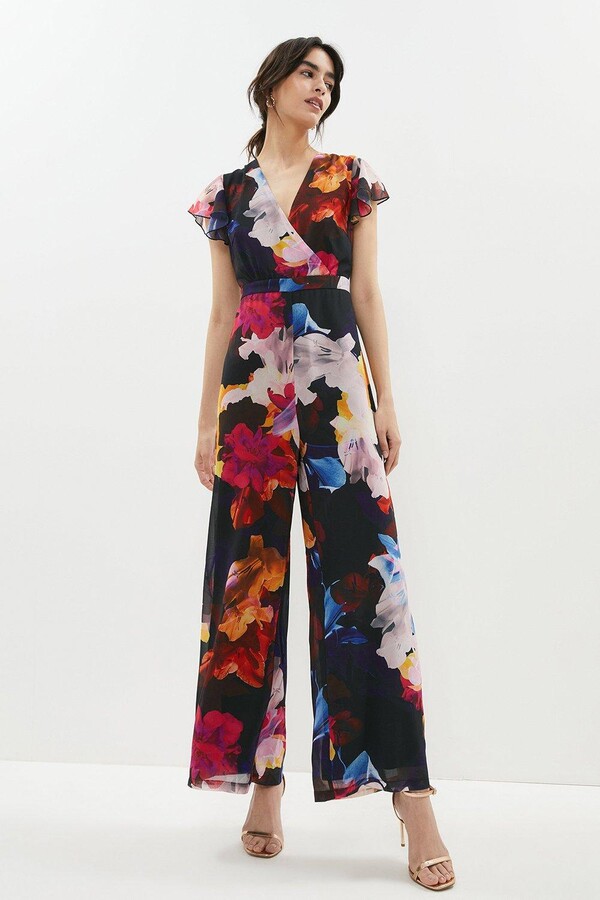 Printed Wrap Front Flute Sleeve Jumpsuit ShopStyle