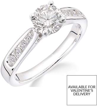 Love GOLD 18ct White Gold Claw Set 70 Point Diamond Ring With Diamond Set Shoulders