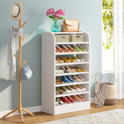 Latitude Run Wide 8-Tier Wooden Shoe Rack Ideal For Organized Storage And Modern Home Decor