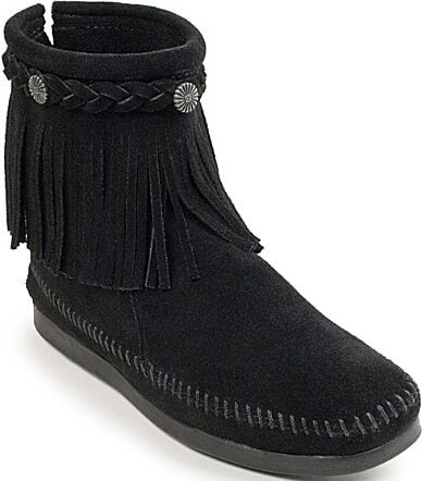 Minnetonka Concho Suede Fringe Braid Ornamented Boots
